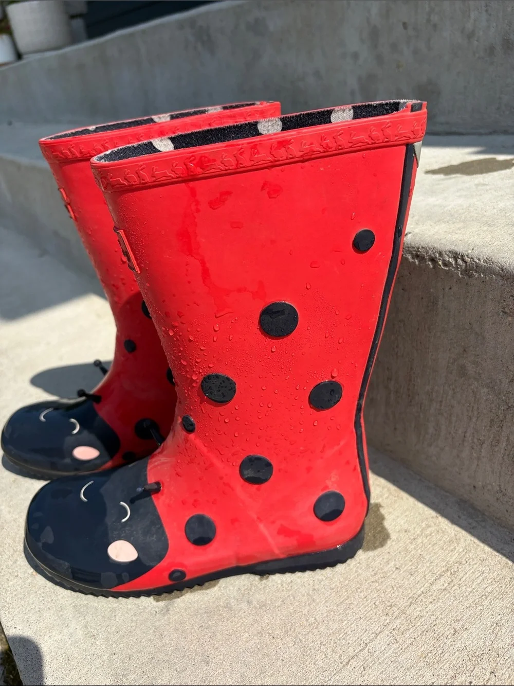 Joules Red & Black Ladybug Kids Rain Boots